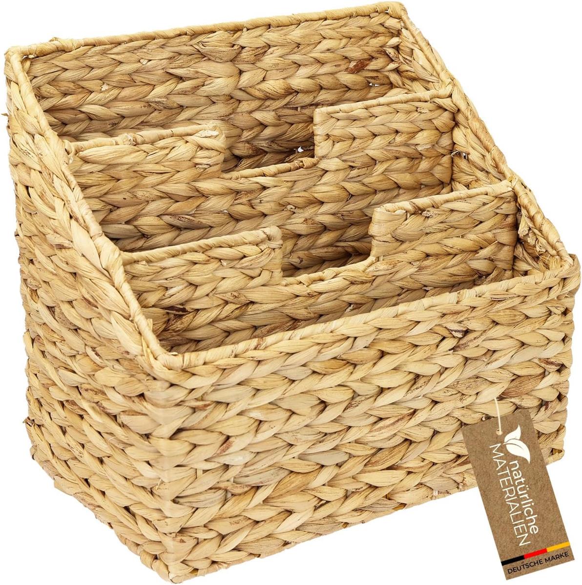 HMF Zeitungsständer Zeitungskorb geflochten aus Wasserhyazinthe 3 Fächer 35 x 24 x 32 cm