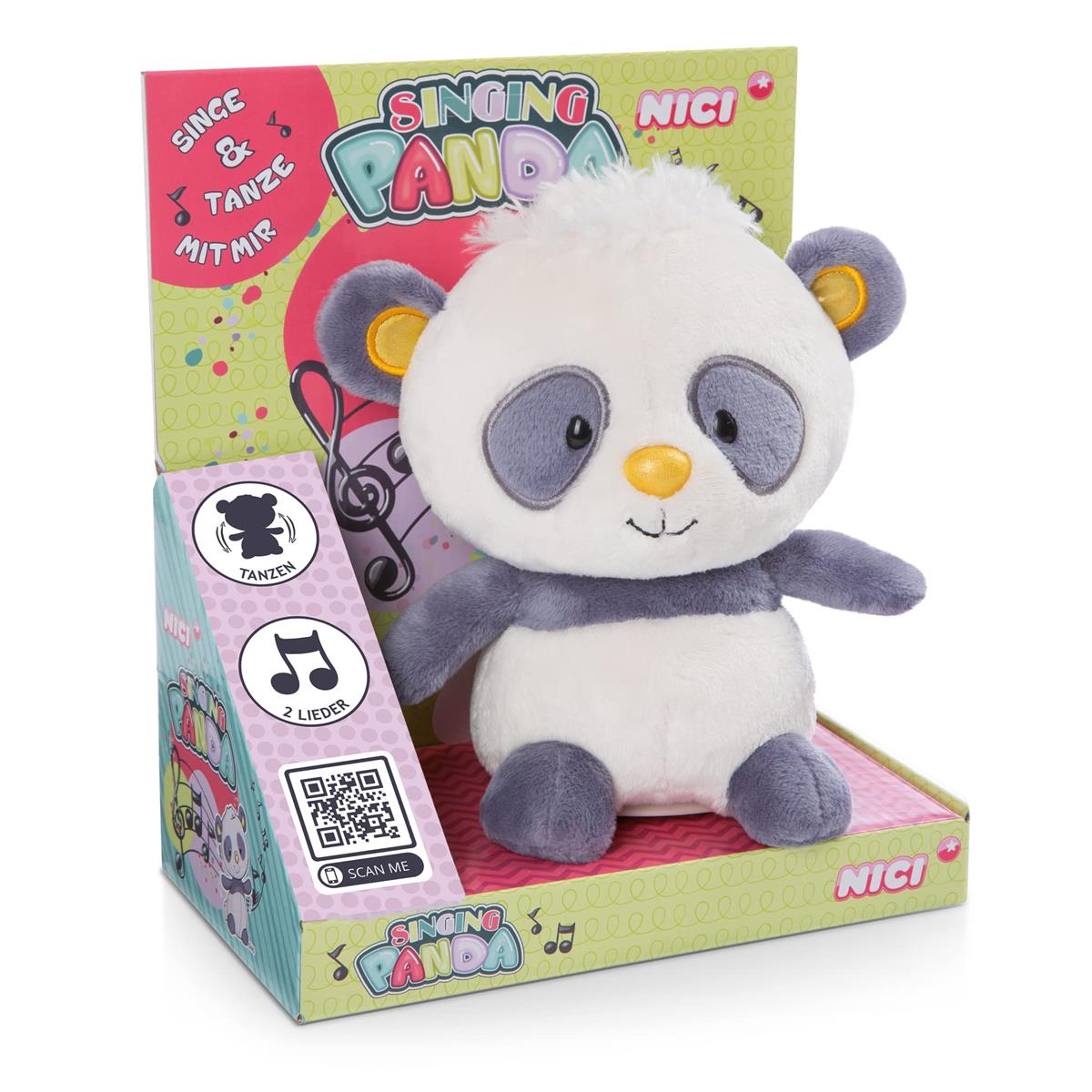 NICI 48417 Kuscheltier Singing Panda 20cm I Plüschtier mit Sing & Tanzfunktion mit 2 Songs a 30 Sekunden inkl. Batterien I Spielzeug zum singen & tanzen – 48417