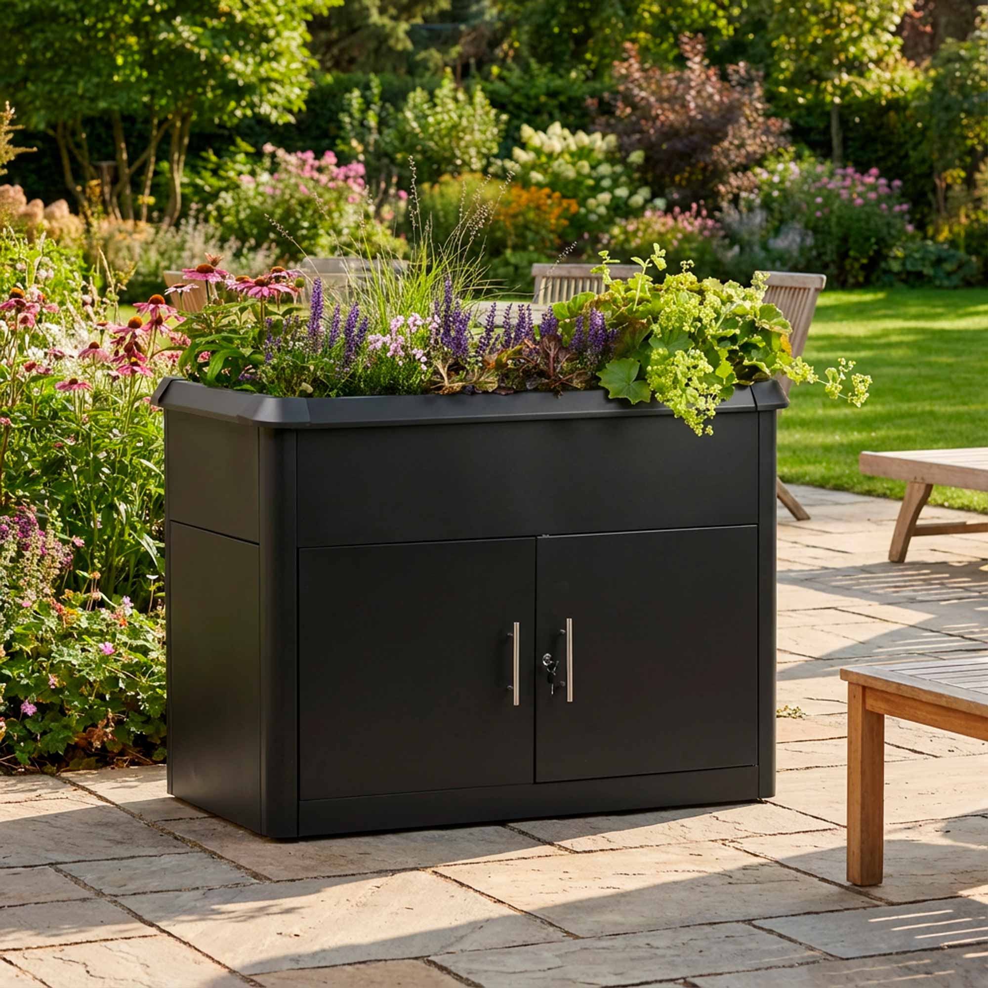 Dobar XL Hochbeet Metall mit Schneckenrand und Staufach