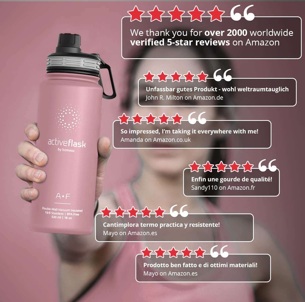 BeMaxx Trinkflasche Edelstahl ACTIVE FLASK rosa 530ml