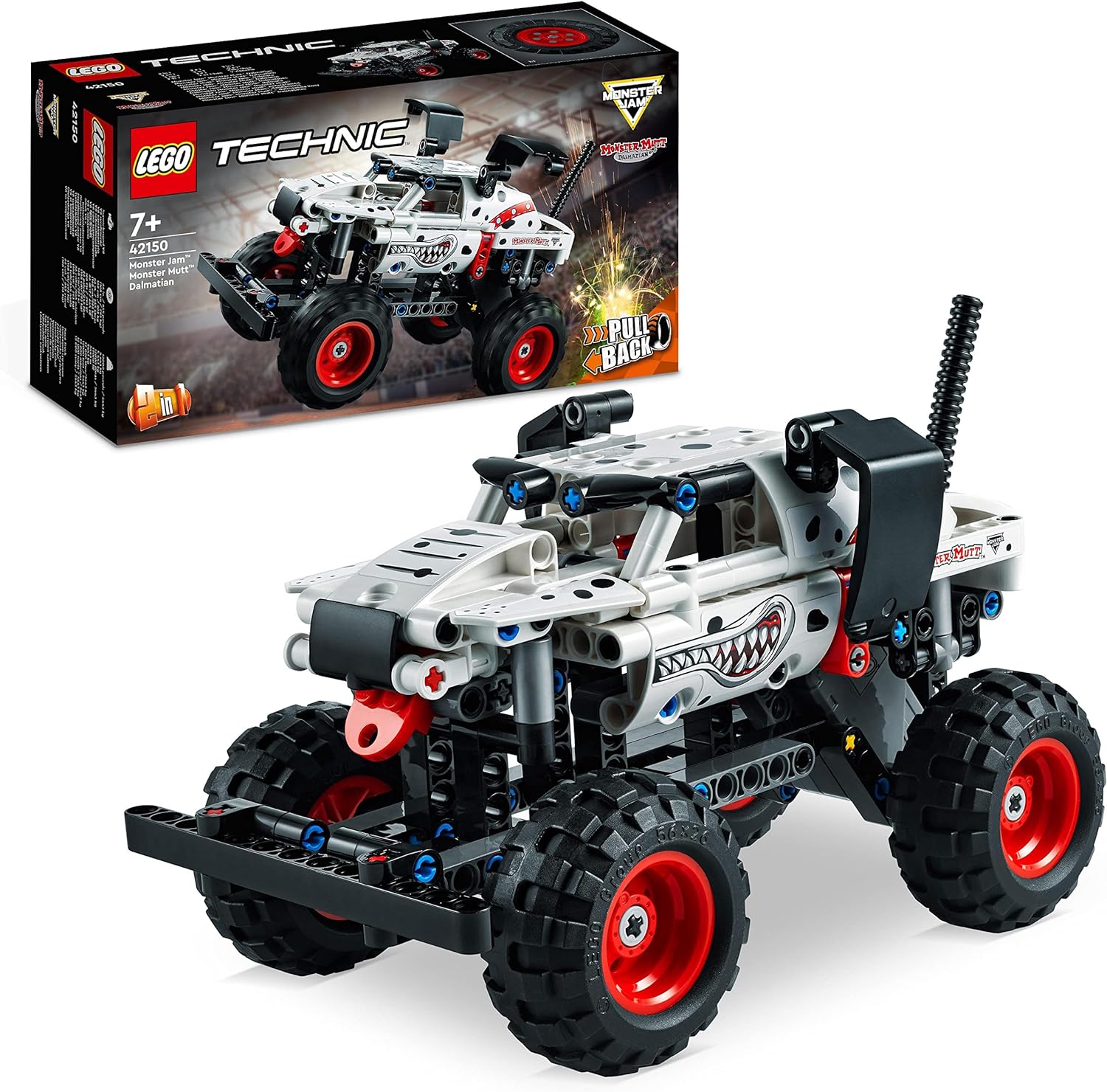 LEGO Technic 42150 Monster Jam Monster Mutt Dalmatian Monster Truck-Spielzeug Rennspielzeug mit Rückziehmotor Bausteine Fahrzeug
