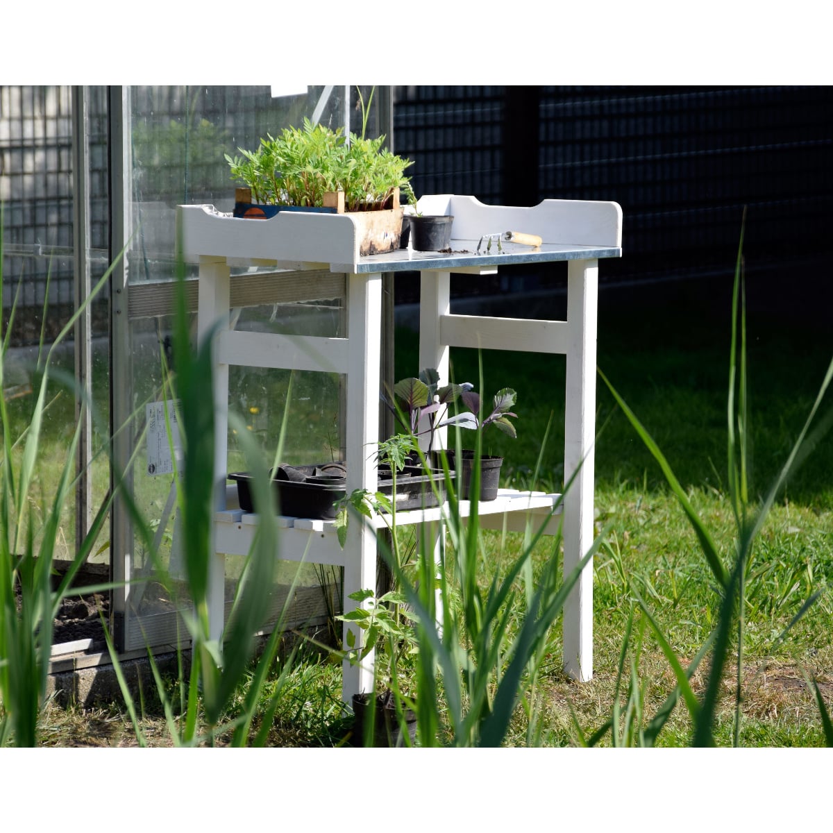 Dobar Pflanztisch mit Ablage weiß Gartentisch #D300