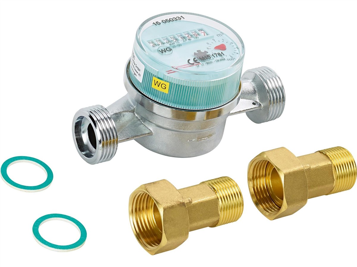 Wasserzähler, Messingventil, Drucksensor, Dichtungen, Anschlussgewinde