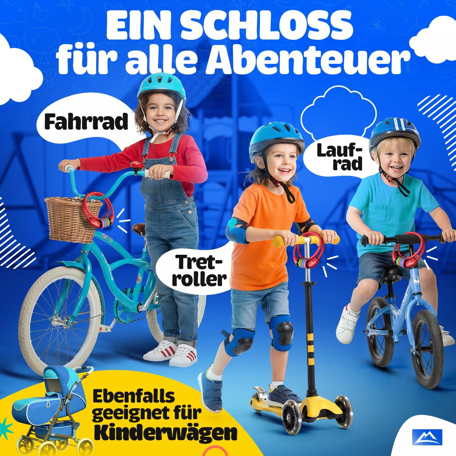 NEXTCOVER® Fahrradschloss Kinder mit 4-stelligem Zahlencode I Kinder Fahrradschloss - Ideal für Roller, Fahrrad & mehr I Zahlenschloss Fahrrad mit bunten Zahlen - Roller Schloss Extra robust & sicher