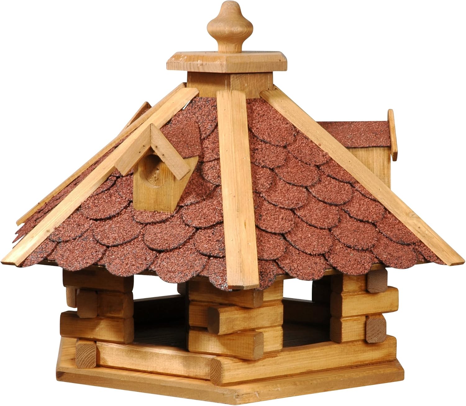 dobar Vogelfutterhaus Bitumenschindeldach 6-eckig Vogelhaus Vogelfutterstation Futtersilo Vogelvilla rot