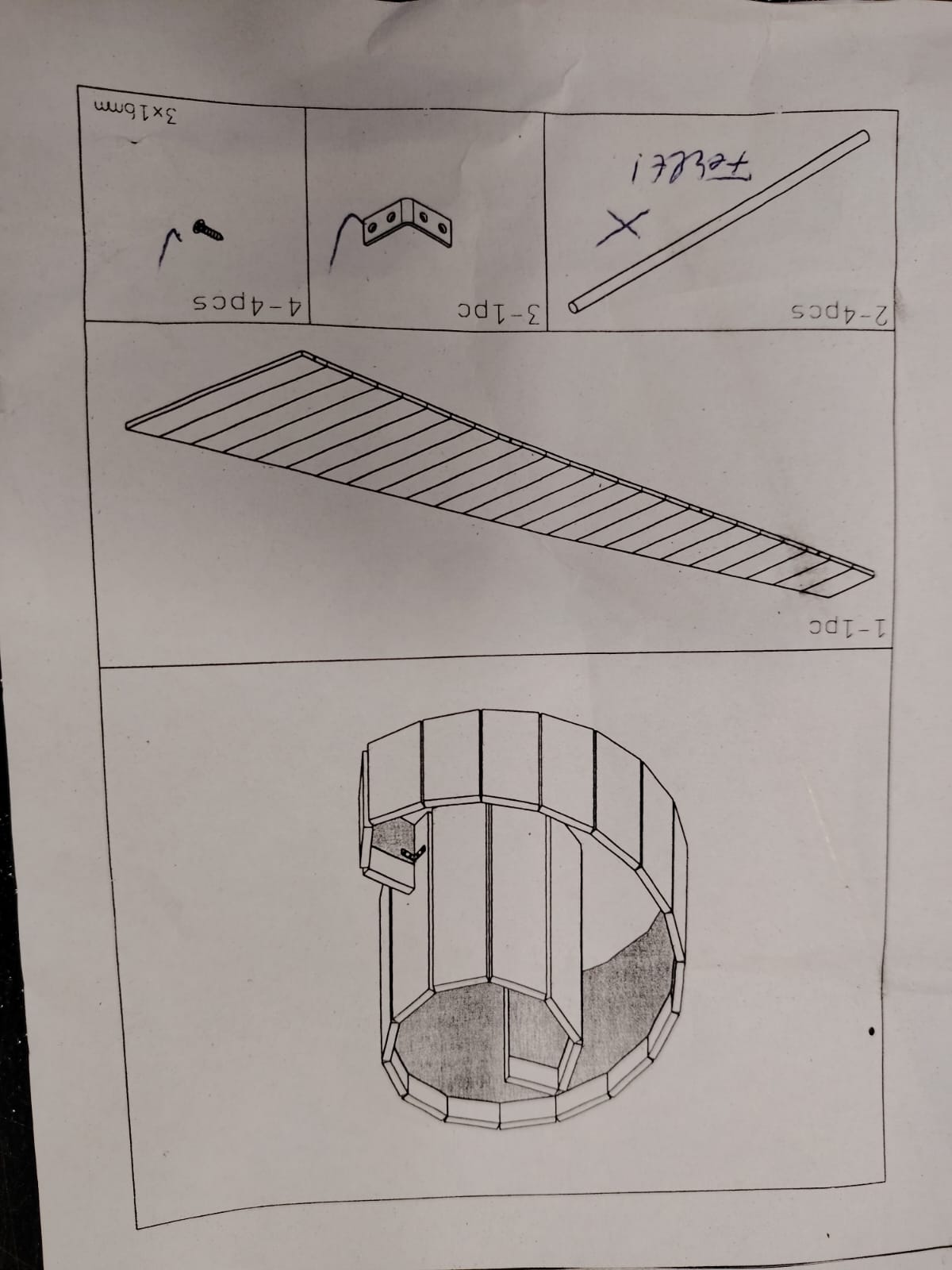 Metallstange, Schraube, Halter, Kreisplatte, Montagediagramm