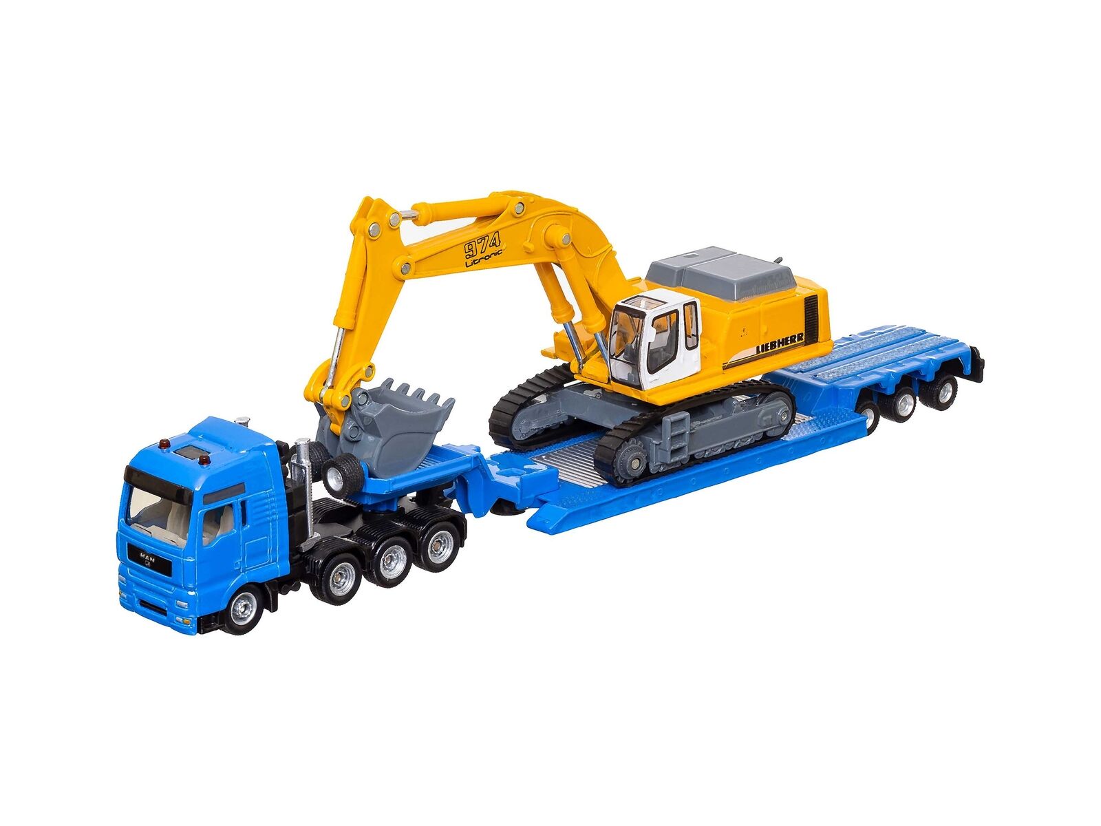 Siku 1847 MAN Schwertransport mit Tiefbettauflieger Liebherr Metall Fahrzeug Spielzeug Baustelle 1:87
