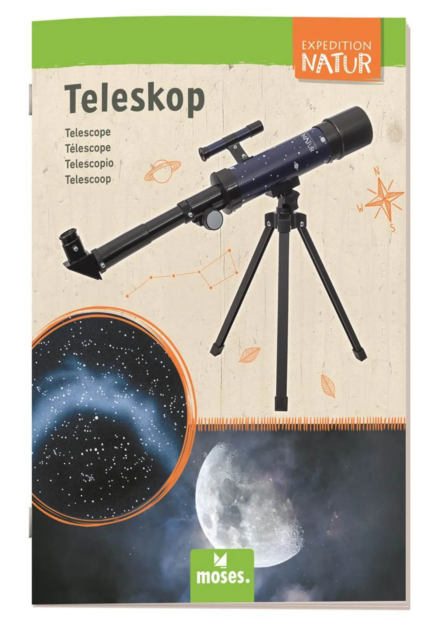 moses. Expedition Natur Teleskop Teleskop Starter-Set für Kinder mit bis zu 90facher Vergrößerung Einsteiger-Teleskop mit Stativ tragbares Outdoor-Teleskop für unterwegs