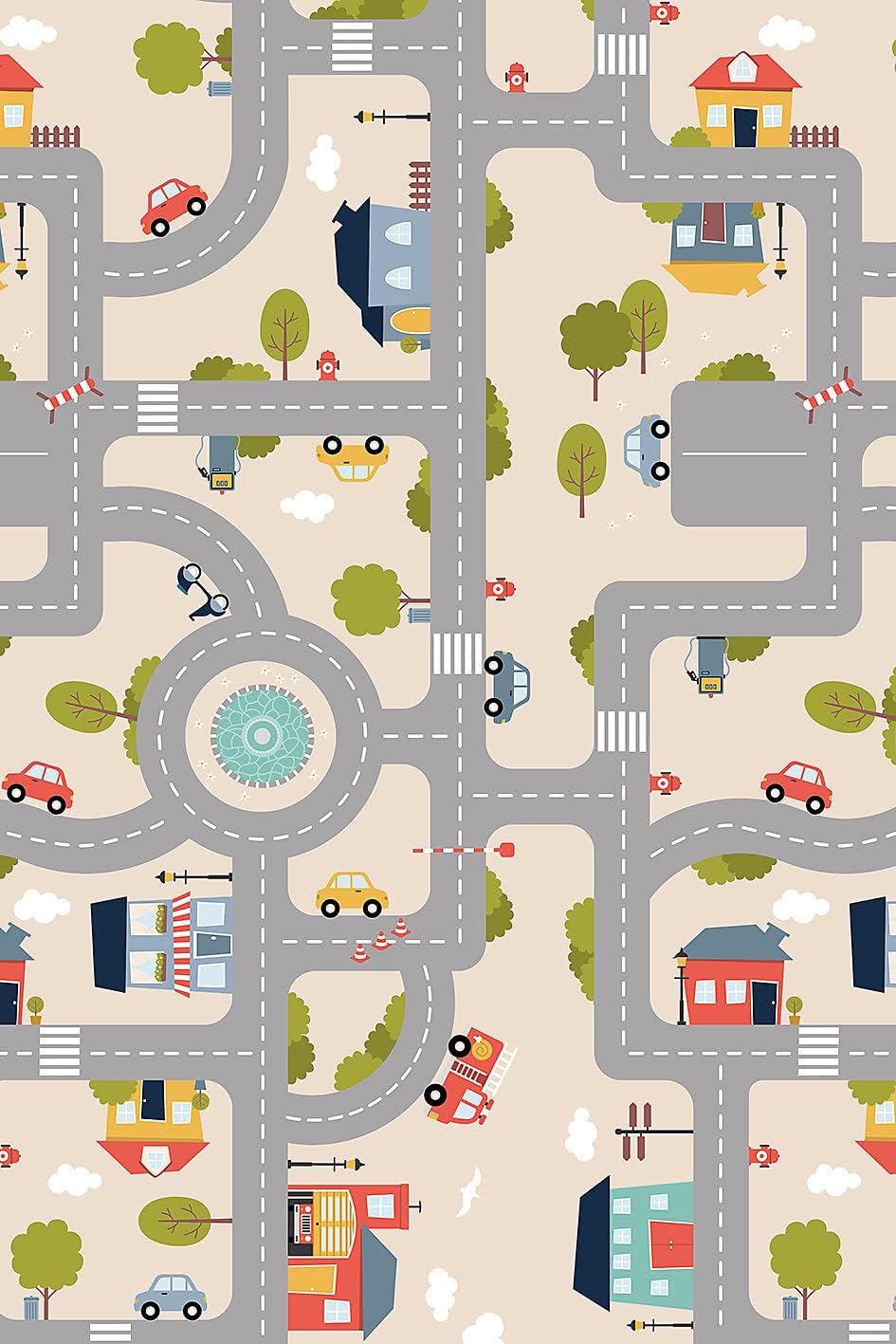 ACHOKA Spielteppich Verkehrsteppich Spielmatte Straßenteppich waschbar junior 100 x 150 cm Vinyl beige