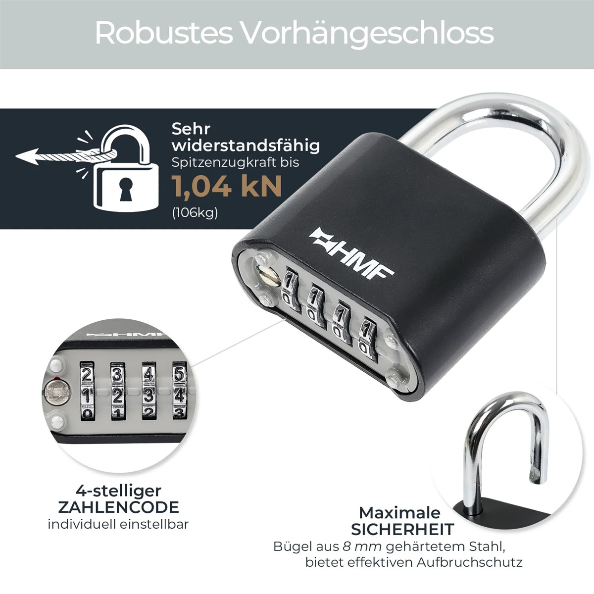Scharnier-Schloss, Vorhängeschloss, Zahlencode, 4-stellig, Sicherheitsverschluss
