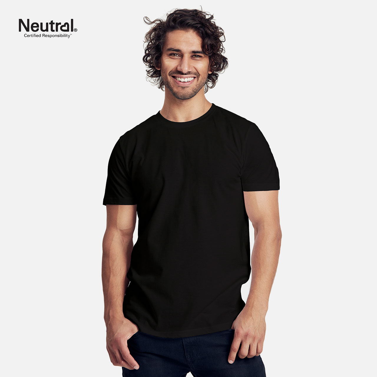 Herren-T-Shirt, schwarz, Kurzarm, Rundhalsausschnitt, unifarben