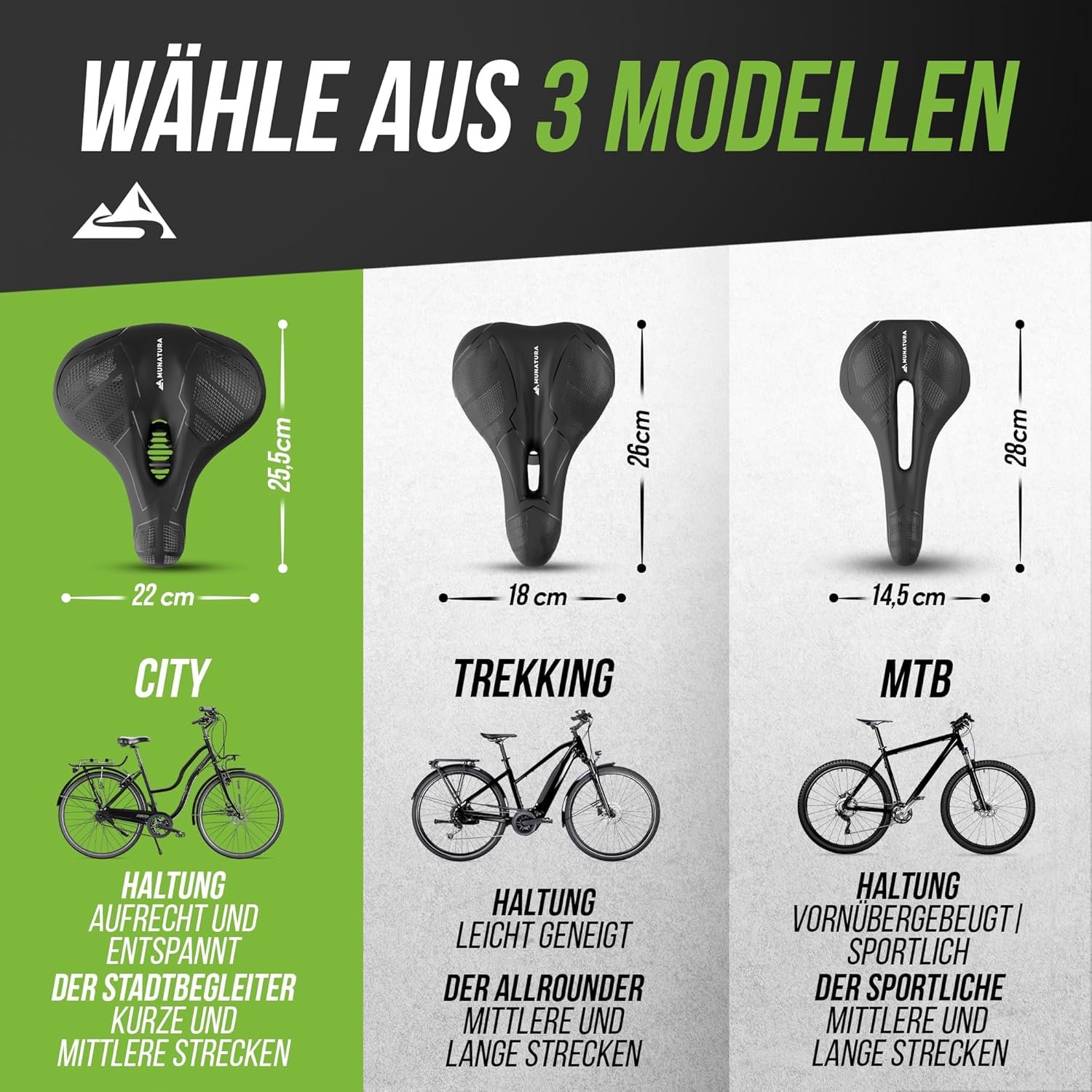 MUNATURA Fahrradsattel mit Memory Foam Fahrradsattel Sattel City