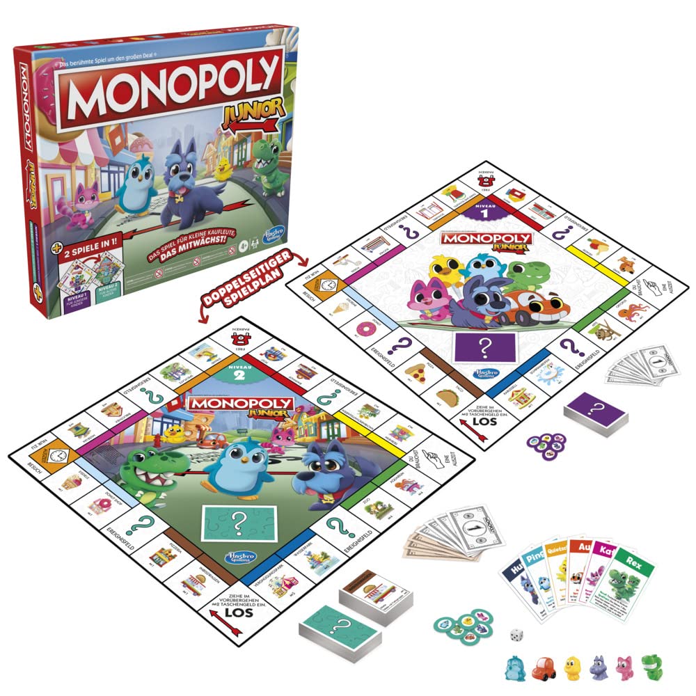 Hasbro F8562100 Monopoly Junior 2in1 Monopoly Spiel für Kinder Kinderspiel Junior
