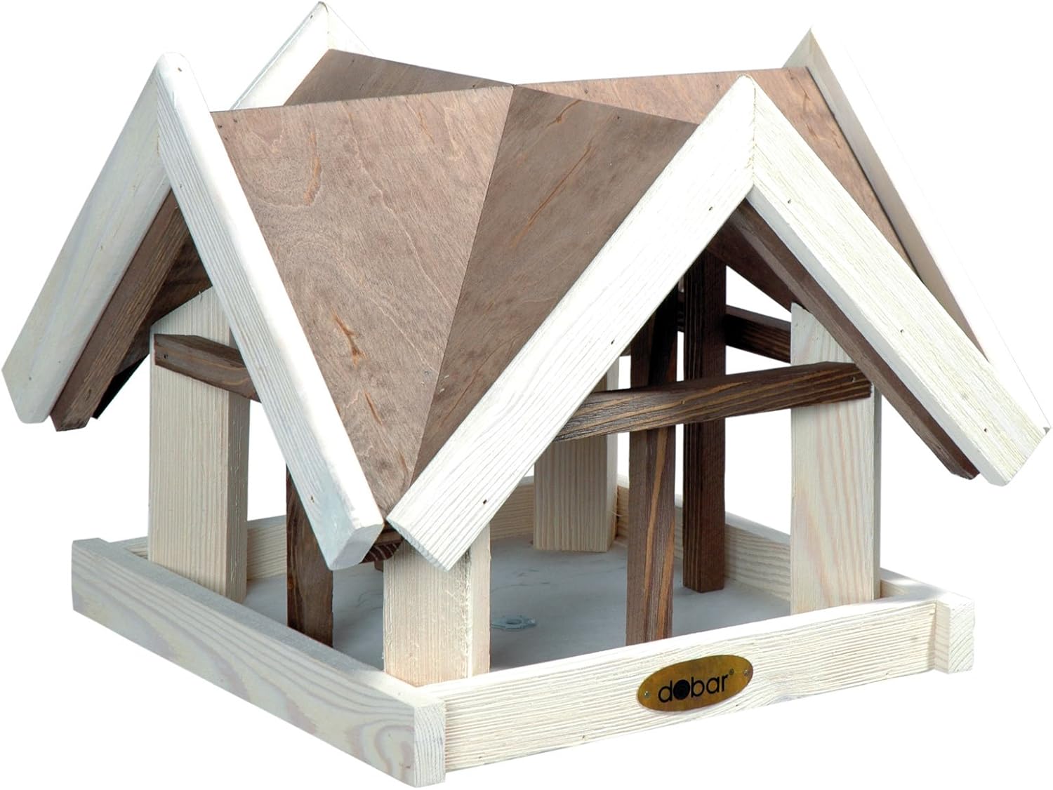 Dobar Luxus-Vogelhaus Aufwendiges Vogelhaus im "Antikfinish"-Design (gescratcht) aus lasiertem Kiefernholz mit 4 Giebeln braun/weiß