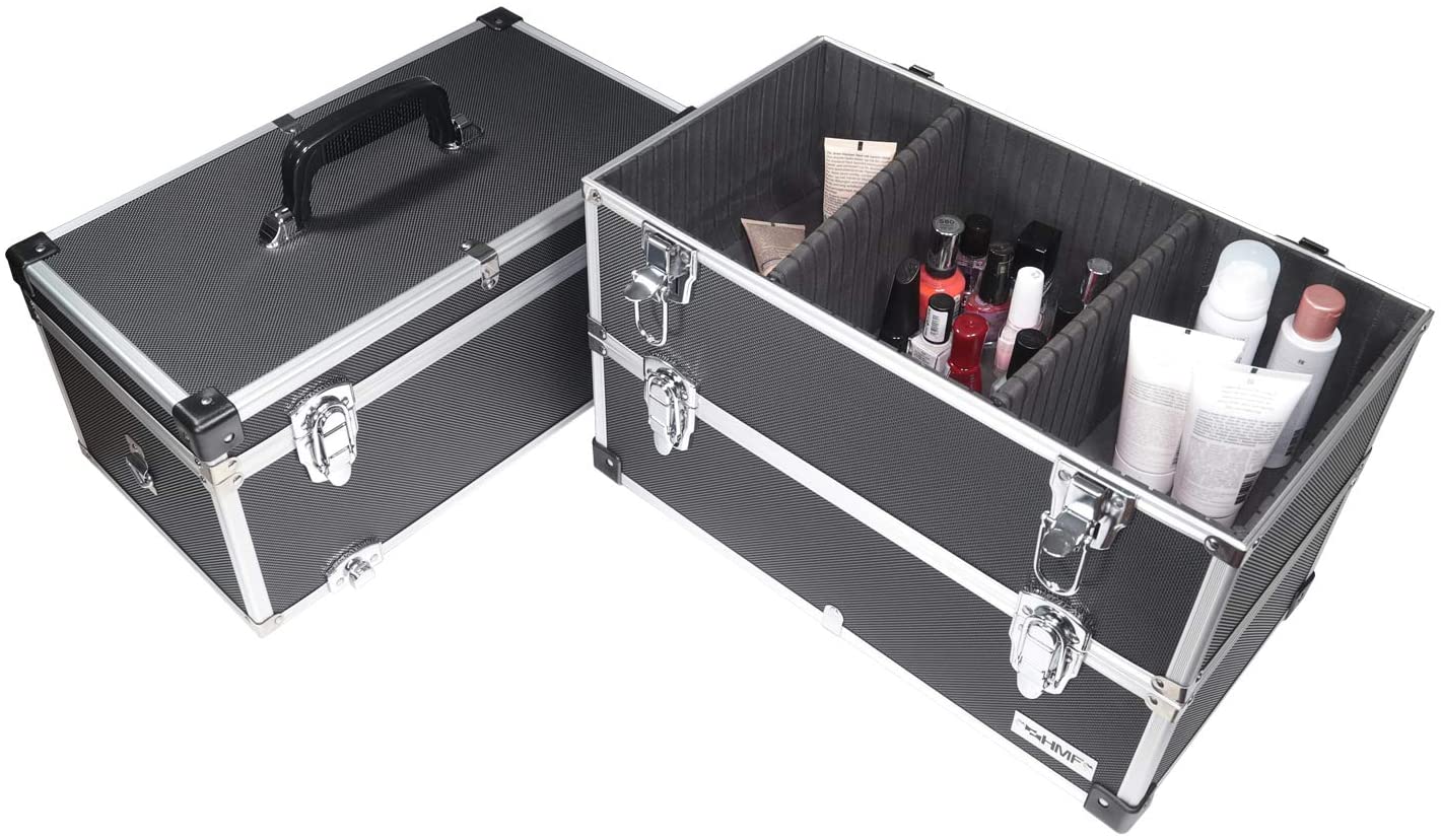 Kosmetikbox, Make-up Organizer, Schminkkoffer, Gepolsterte Fächer, Lackiertes Metall/Aluminium