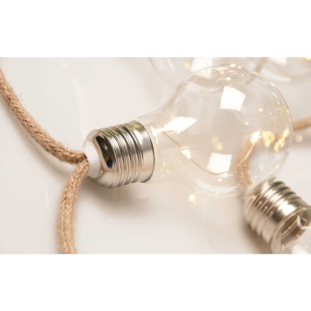 LED-Lichterkette Boho-Style Hanfseil mit 10 Glühbirnen batteriebetrieben