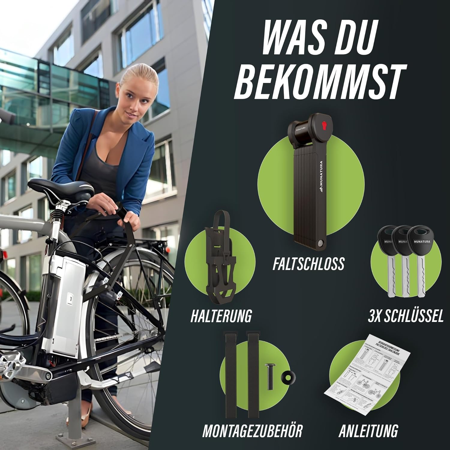 MUNATURA Faltschloss Fahrrad Diebstahlsicher Fahrradschloss 120cm Stufe 14