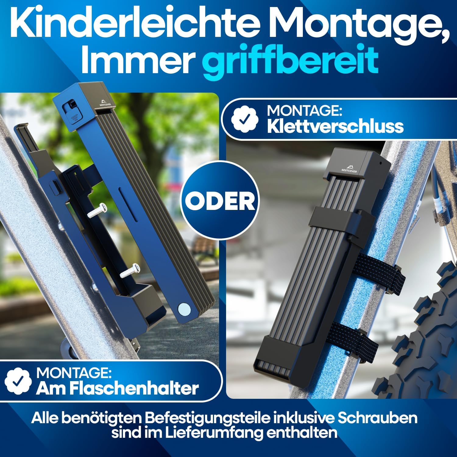 NEXTCOVER Faltschloss Fahrrad FoldBasic - Das Original - mit SteelSecure-Technologie und 2 Schlüsseln Robustes Fahrradschloss Faltschloss Fahrradschloss hohe Sicherheit mit Halterung 100cm