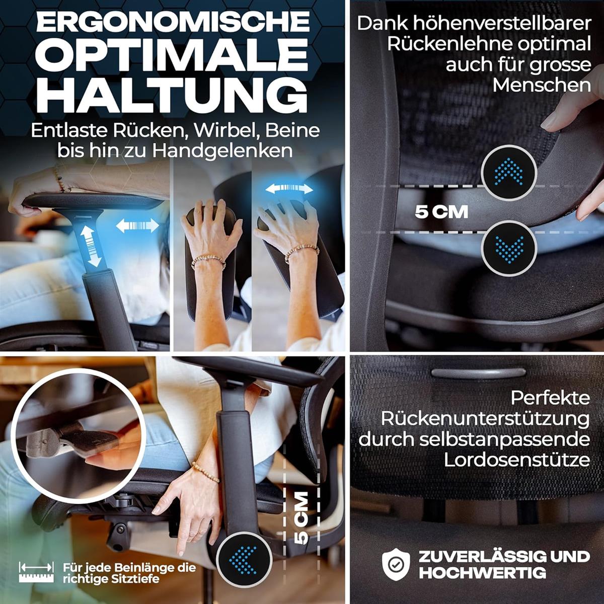 VALKENSTOL M6 Ergonomischer Bürostuhl 150 kg Schreibtischstuhl schwarz