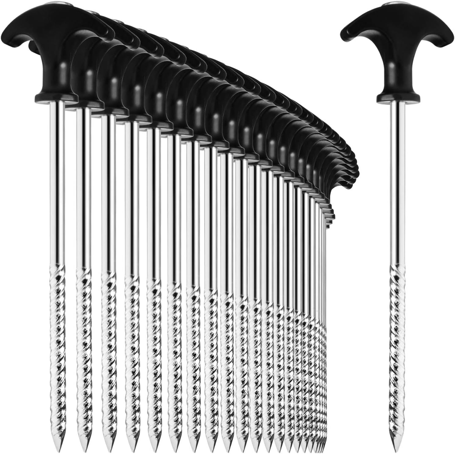 12x Zeltheringe 17cm Stahl Erdnägel mit Gewinde Camping Outdoor T-Griff