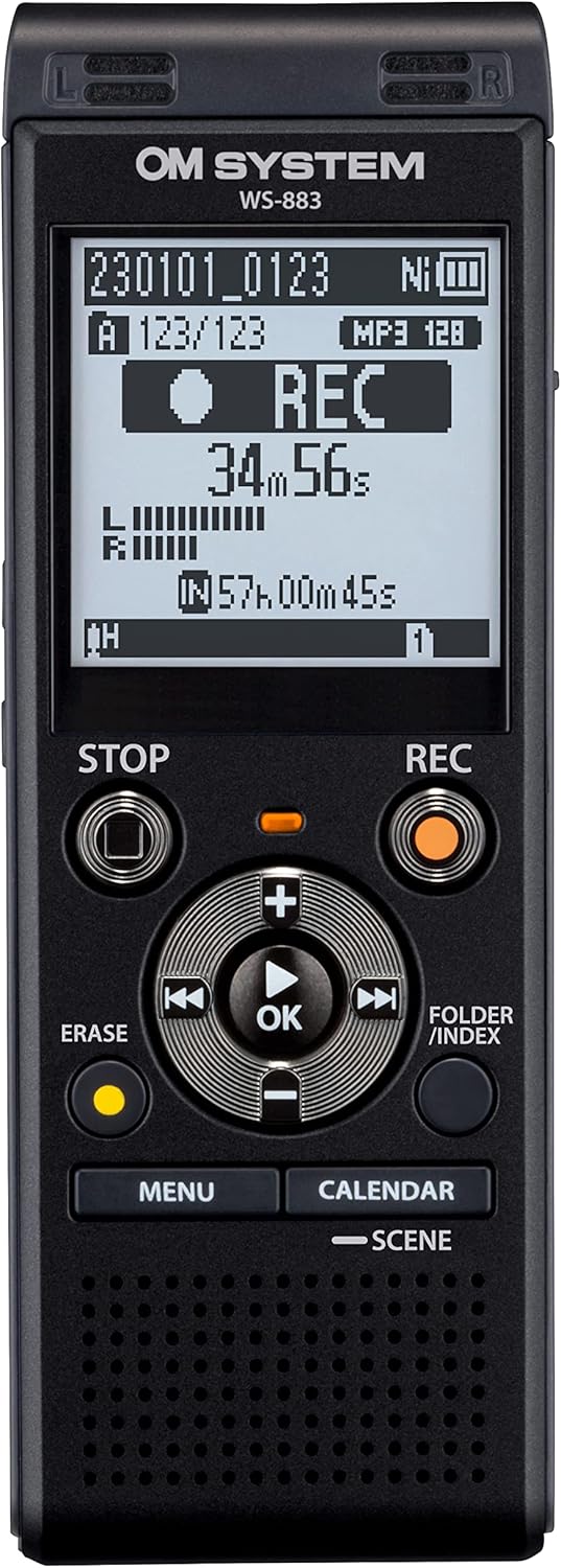 OM SYSTEM WS-883 hochwertiger digitaler Voice Rekorder mit integrierten Stereomikrofonen