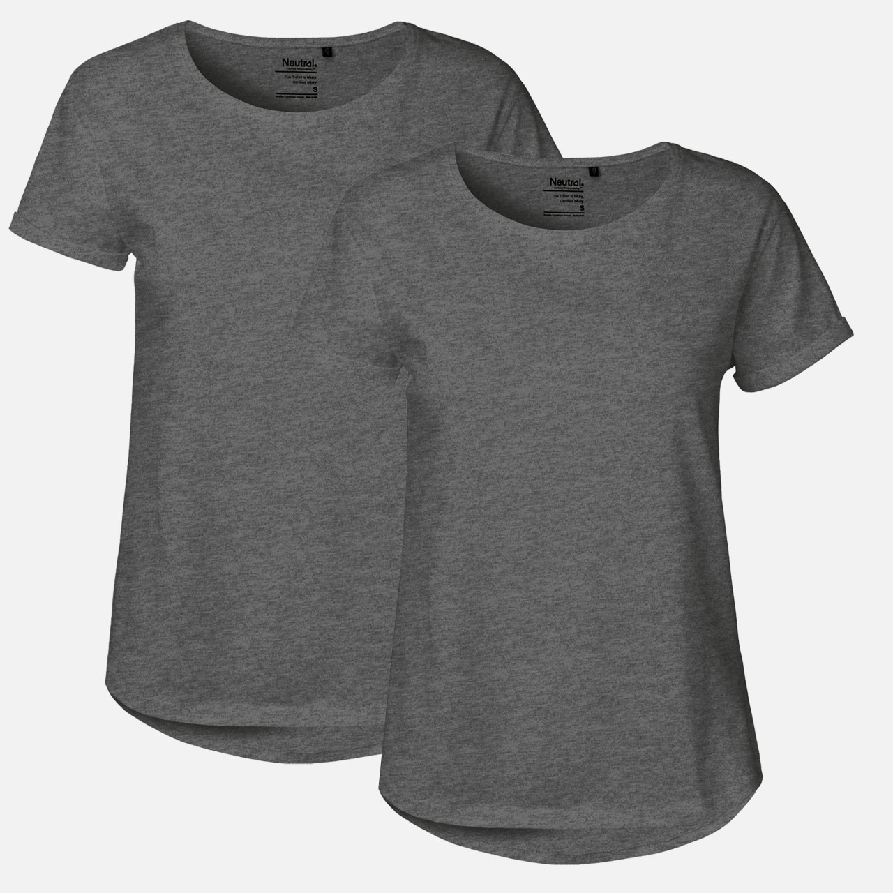 Doppelpack Ladies Roll Up Sleeve T-Shirt - Bio-Baumwolle Dark Heather Dark Heather S