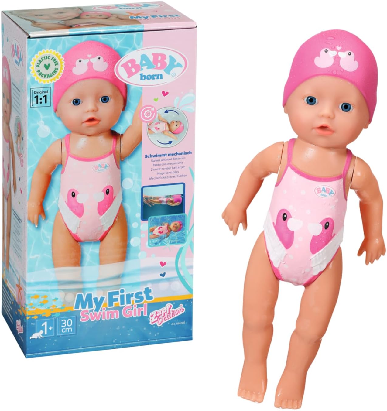Zapf Creation 834060 BABY born My First Swim Girl Aufzieh-Badepuppe wasserfest Puppe Badepuppe
