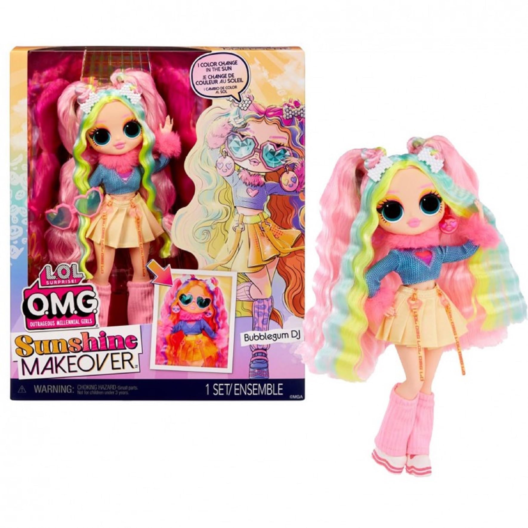 L.O.L. Surprise! OMG Sunshine Color Change Modepuppe - BUBBLEGUM DJ - Mit farbwechselnden Elementen, mehreren Überraschungen und fabelhaften Accessoires - Tolles Geschenk für Kinder ab 4 Jahren