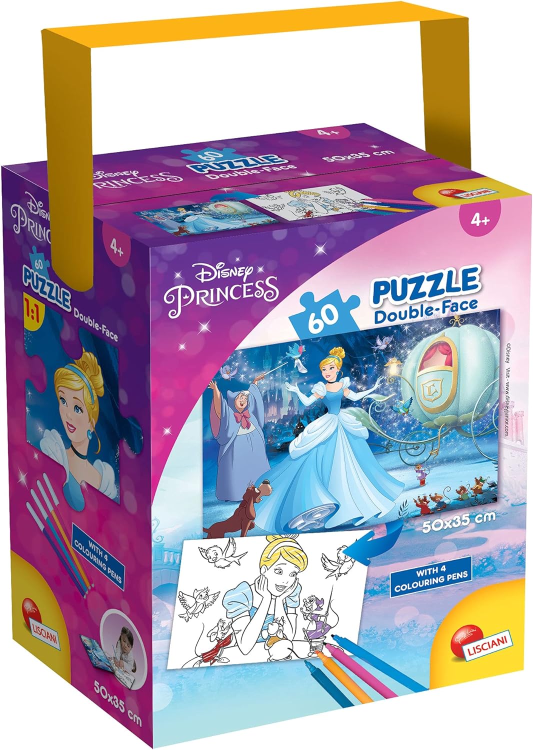 Liscianigiochi 86207 Disney Aschenputtel 2 in 1 doppelseitiges Puzzle puzzlen und anmalen für Kinder