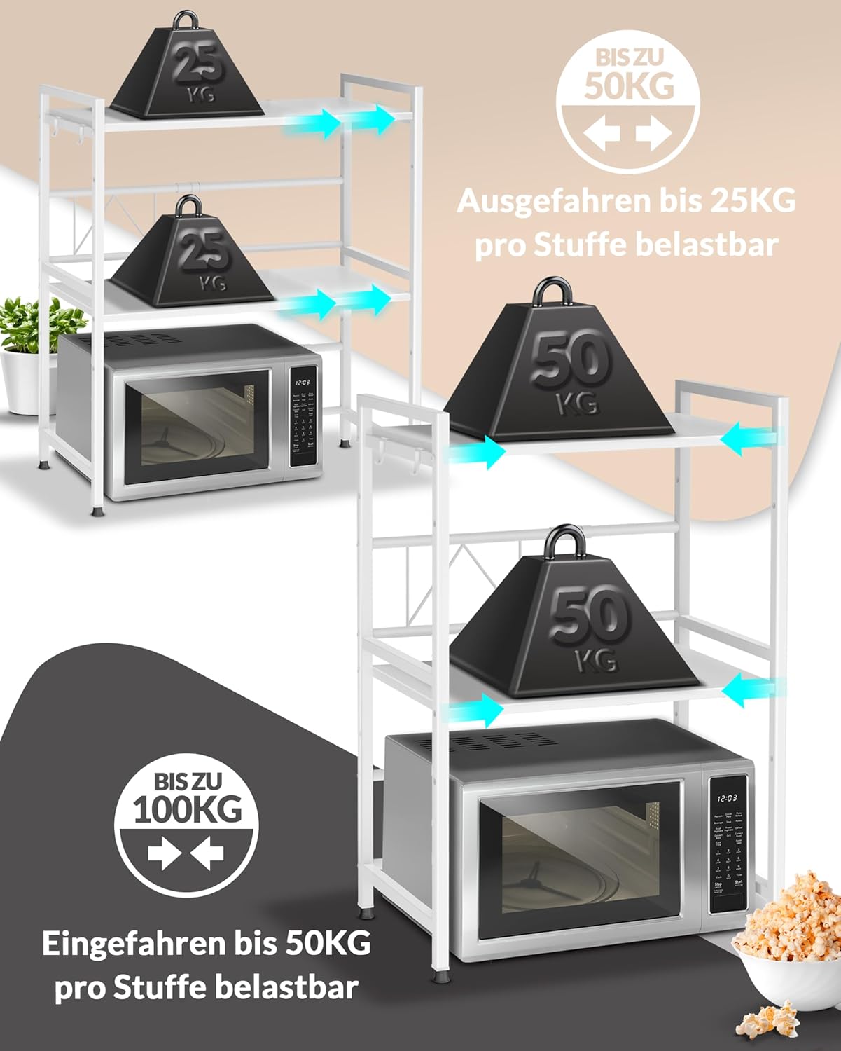 Heldenwunder Mikrowellenregal 3-stufig weiss Küchenregal #B199