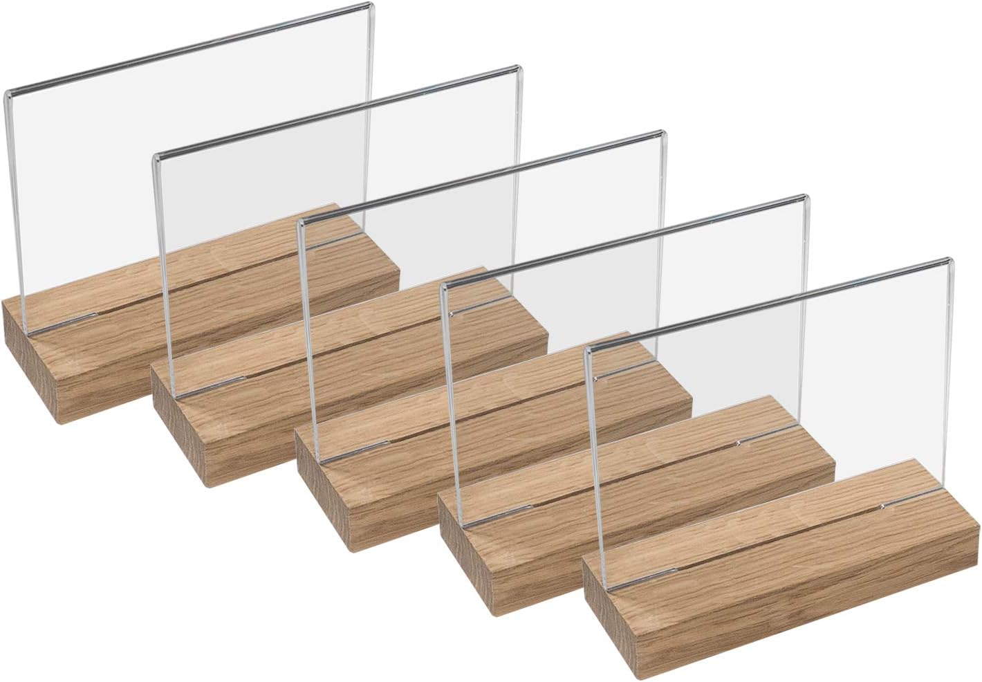 HMF 5x Acryl Tischaufsteller mit Holzfuß gerade DIN A4 Querformat