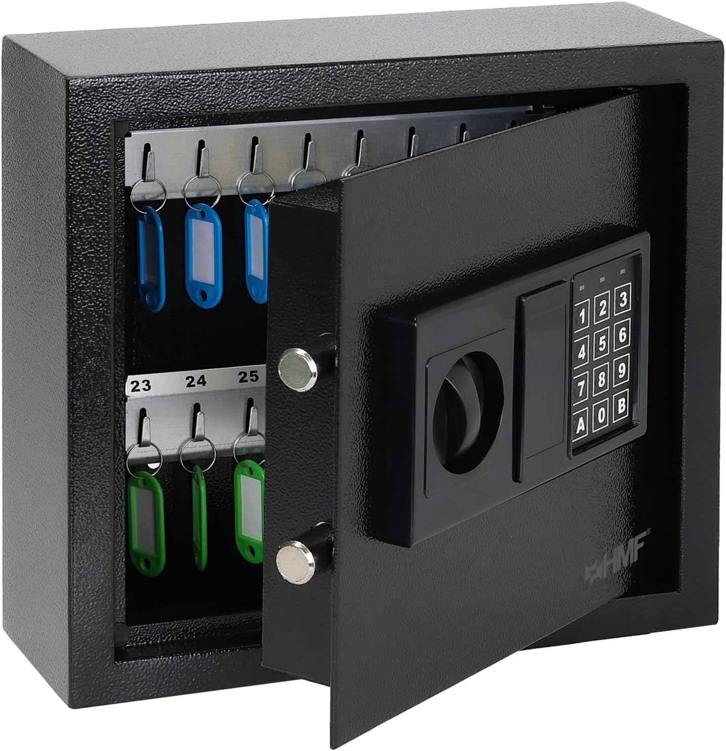HMF Schlüsseltresor mit Zahlencode Schlüsselsafe mit Elektronikschloss 30 Haken 30 x 28 x 10 cm Schwarz