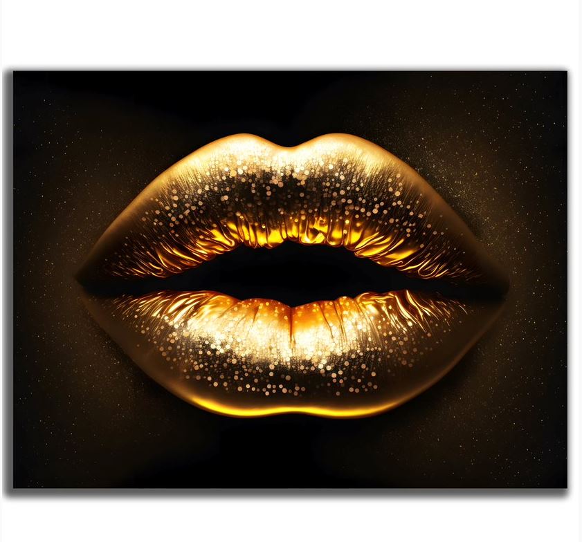 Wandbild Goldene Lippen 30x40cm HDF