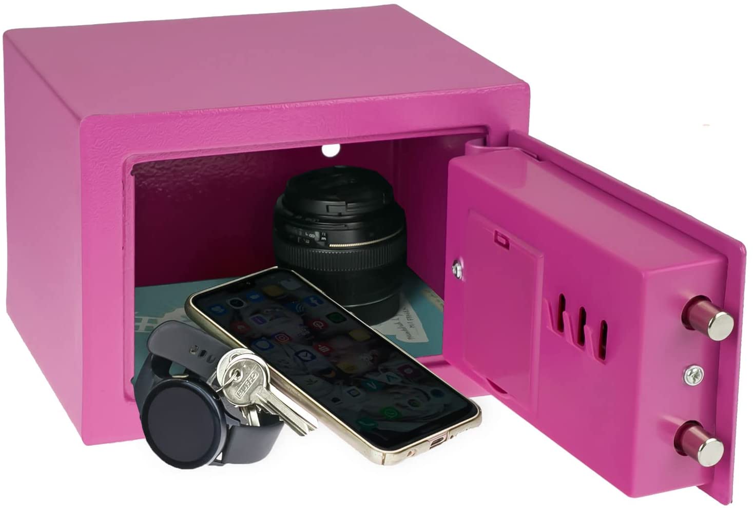 Möbeltresor, Metallgehäuse, Pink, Schlüsselschloss, Kompaktformat