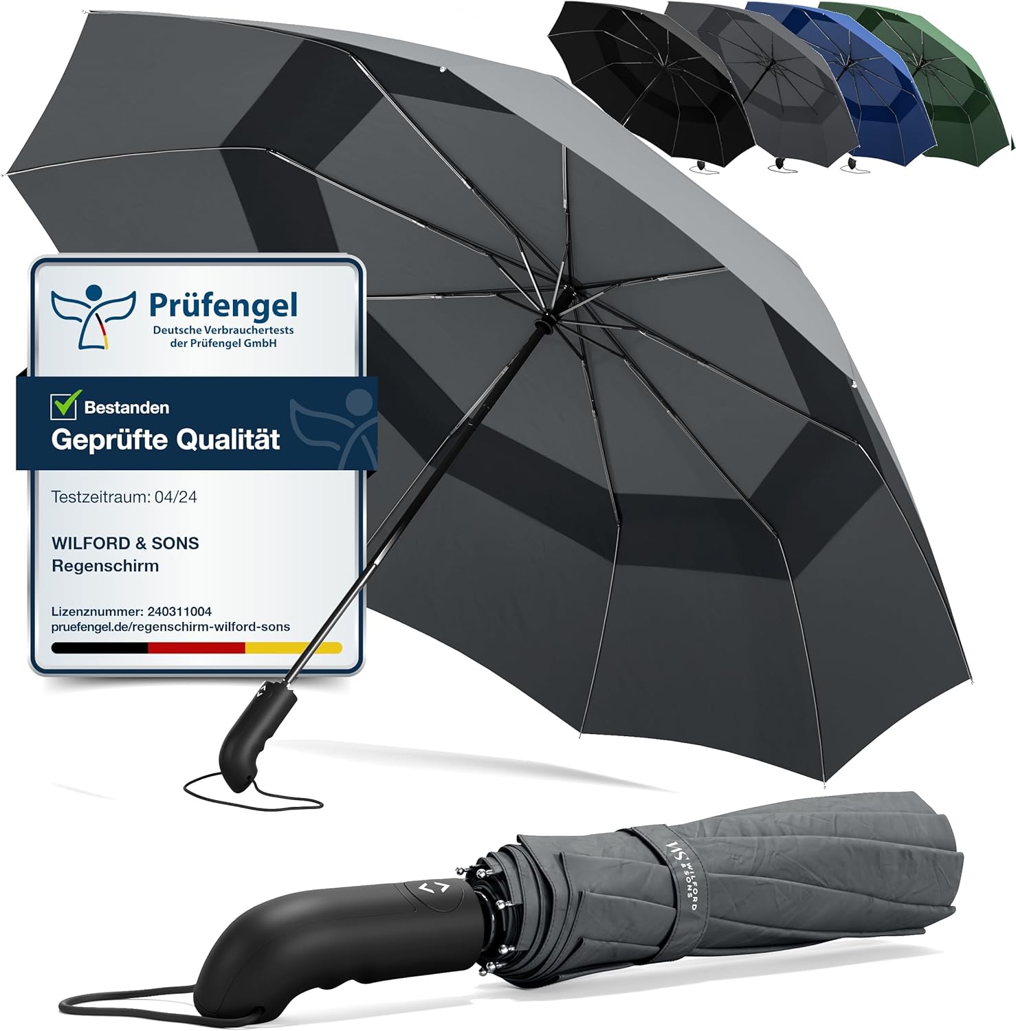 Wilford & Sons Regenschirm Taschenschirm Sturmfest + Auf-Zu Automatik Reiseschirm Taschenregenschirm Golfschirm Umbrella