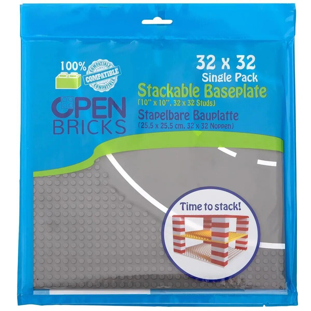 Open Bricks S32CU2 Stapelbare Bauplatte Kurve 32x32 Duo Pack Straßenplatte beideitig bebaubar Bausteine Klemmbausteine