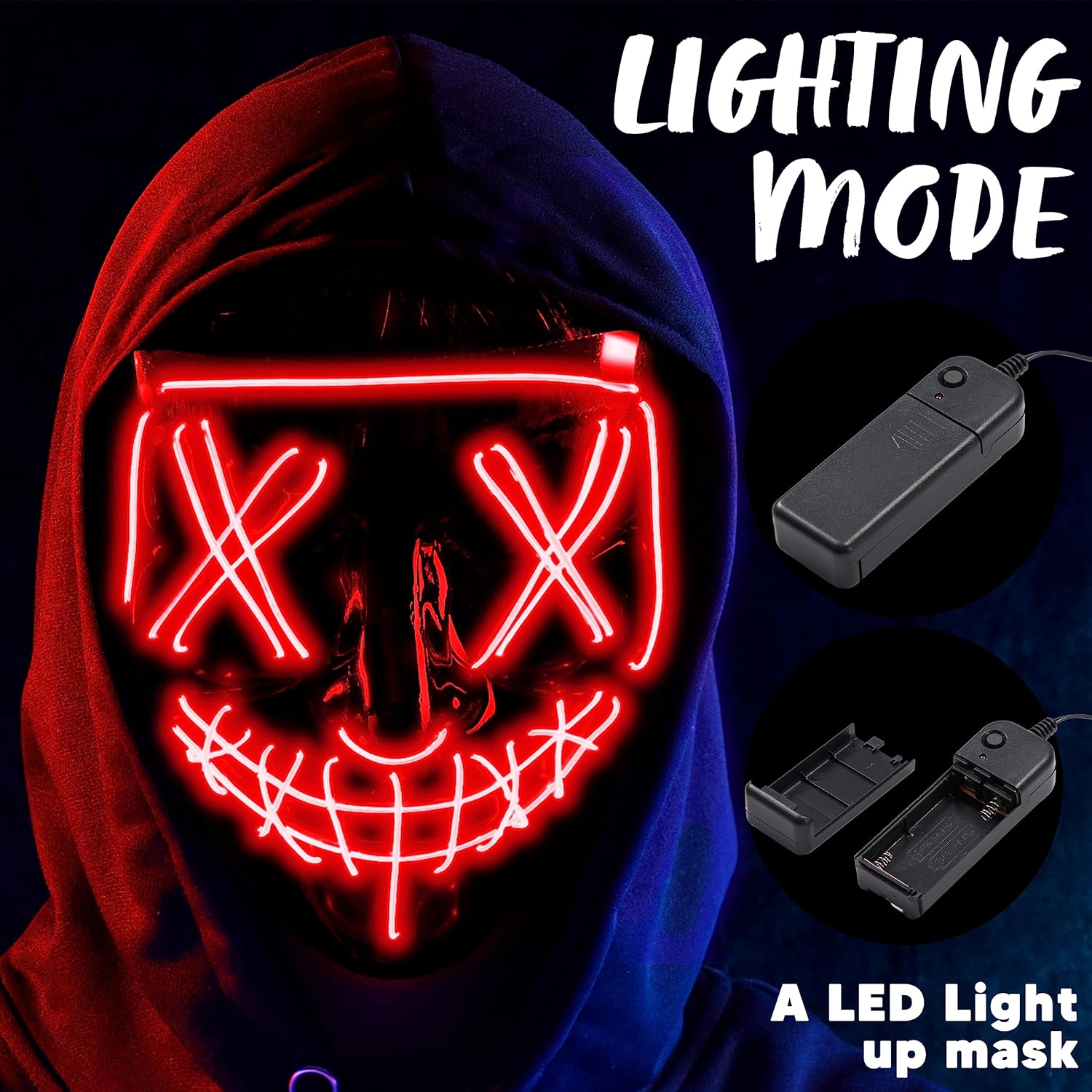 JOYIN Halloween-LED-Maske mit Handschuhen, 3 Modi, leuchtende Maske, Kostümzubehör (rot), gruselig, leuchtet im Dunkeln Masken für Cosplay Party Verkleidung Geschenke
