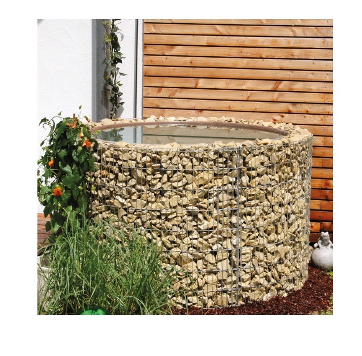 Gabionenkorb, Gabionenmauer, Steinfüllung, Bauzaun, Wasserschale