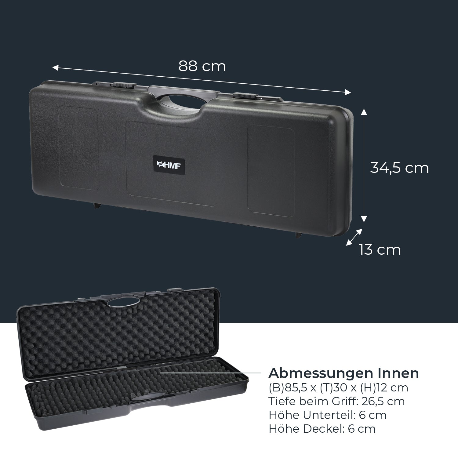 Waffenkoffer, Hartschalenkoffer, Kunststoff, Schwarz, Noppenschaumstoff
