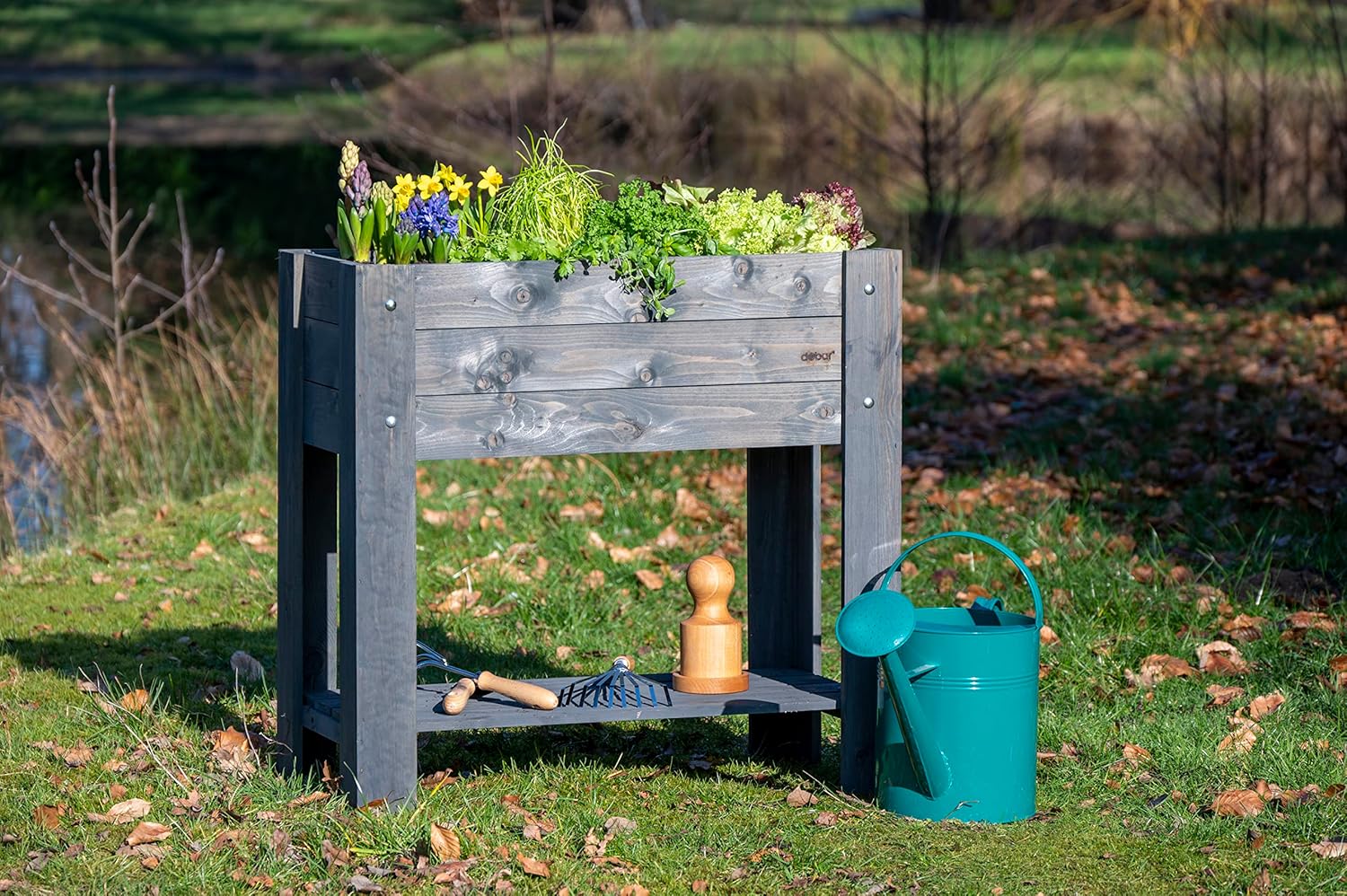 dobar Hochbeet Urban mit Ablagefläche Erhöhtes Gemüsebeet Salatbeet aus Massiv-Holz Pflanzkasten für Balkon/Garten/Terrasse 80 x 40 x 78 cm Anthrazit