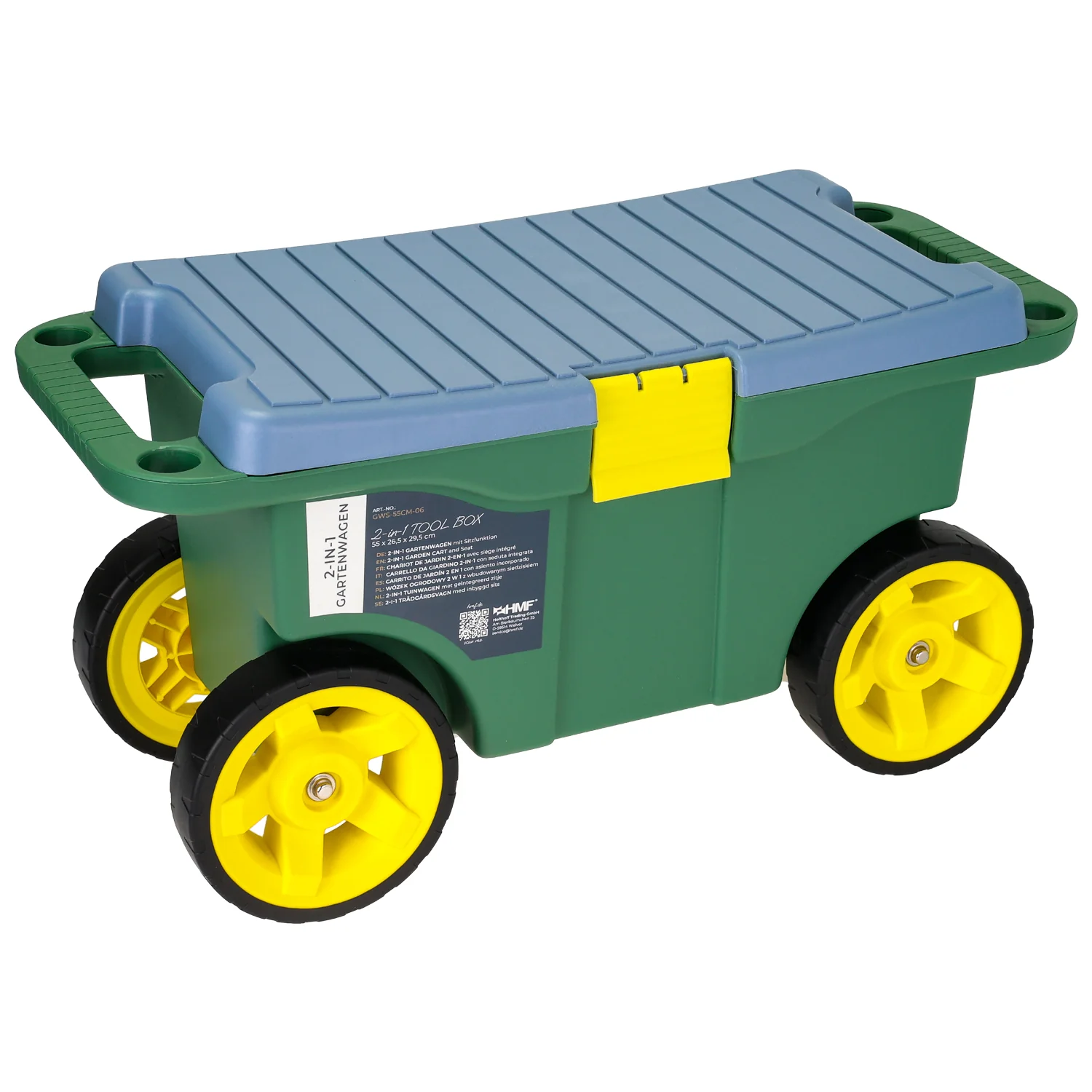 Garten-Trolley, Werkzeugbox, Kastenwagen, Großes Radar, Gelbe Räder