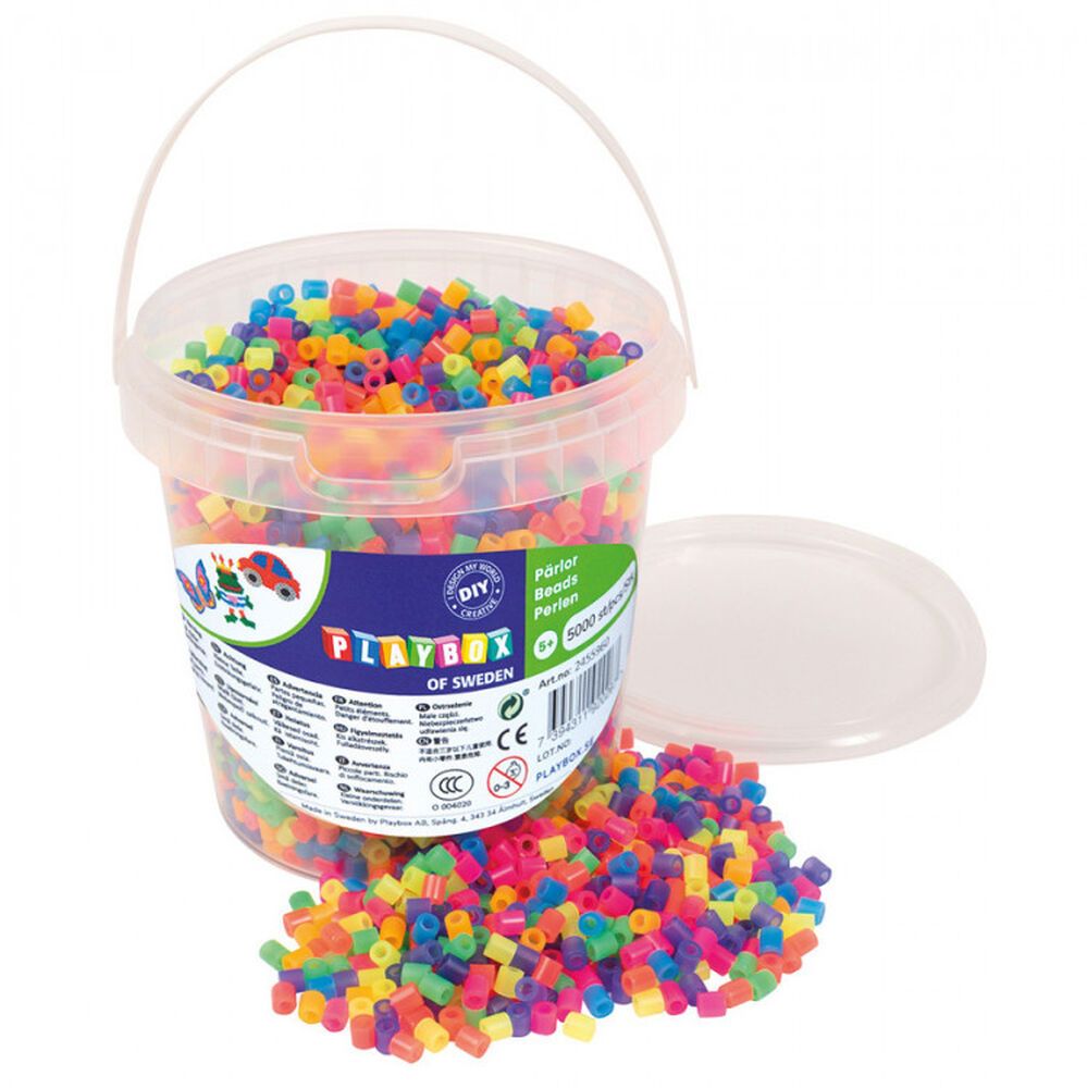 Playbox Dose Bügelperlen 5000 Stück Midi Perlen neon mix Steckperlen Bastelperlen Schmelzperlen DIY Perlen Kreativperlen