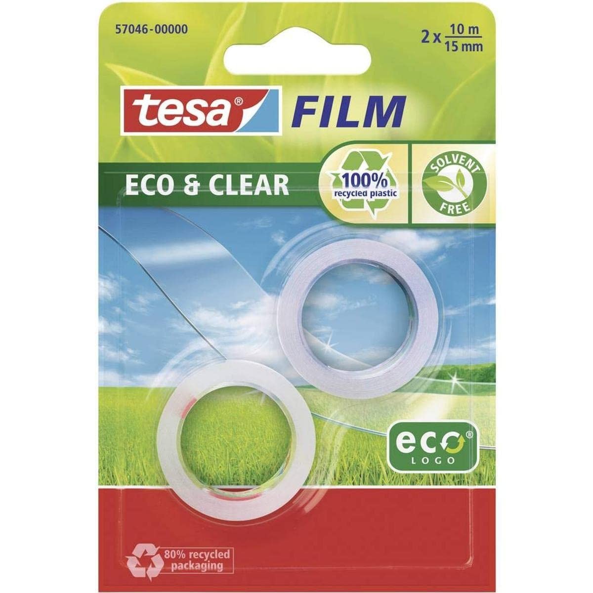 Klebefilm, transparent, 2 Rollen, 10 m, recycelter Kunststoff