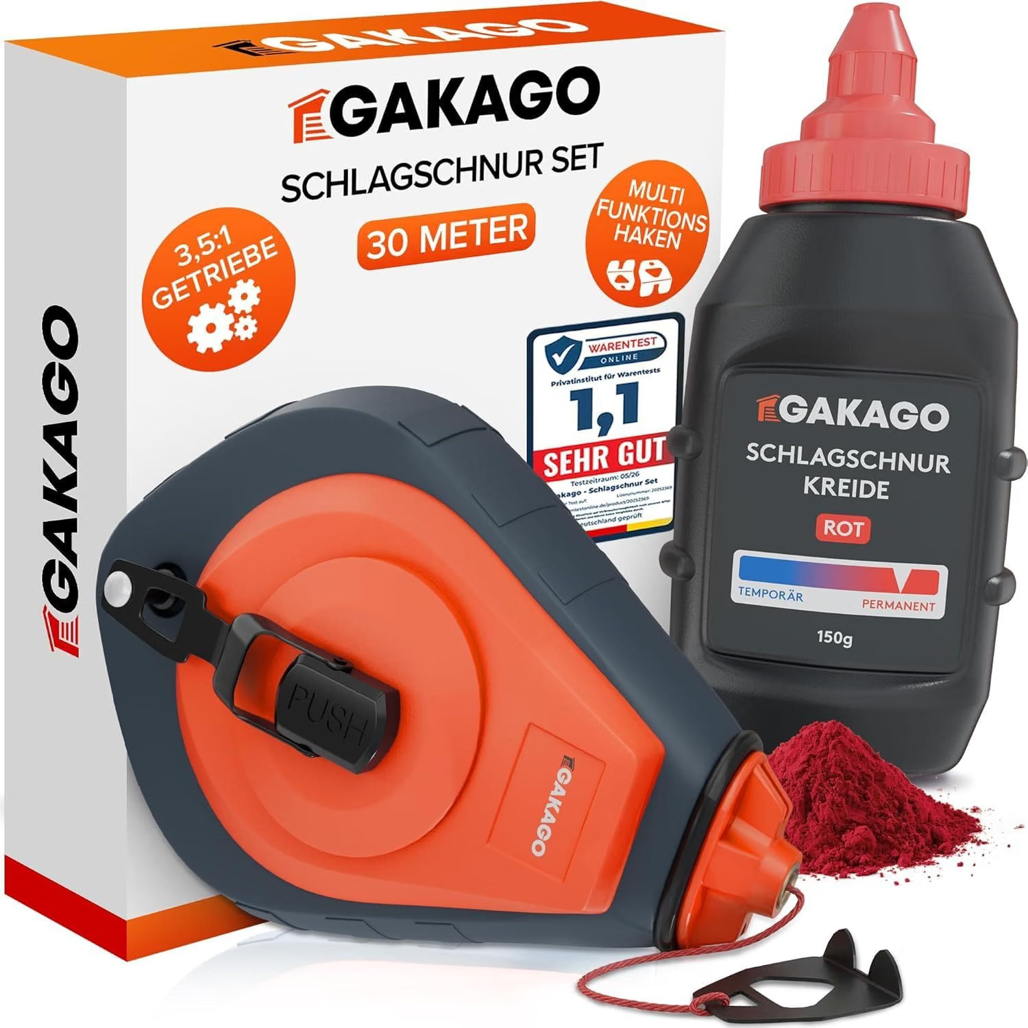 Schlagschnur, Set, Kleber, Rot, 30Meter