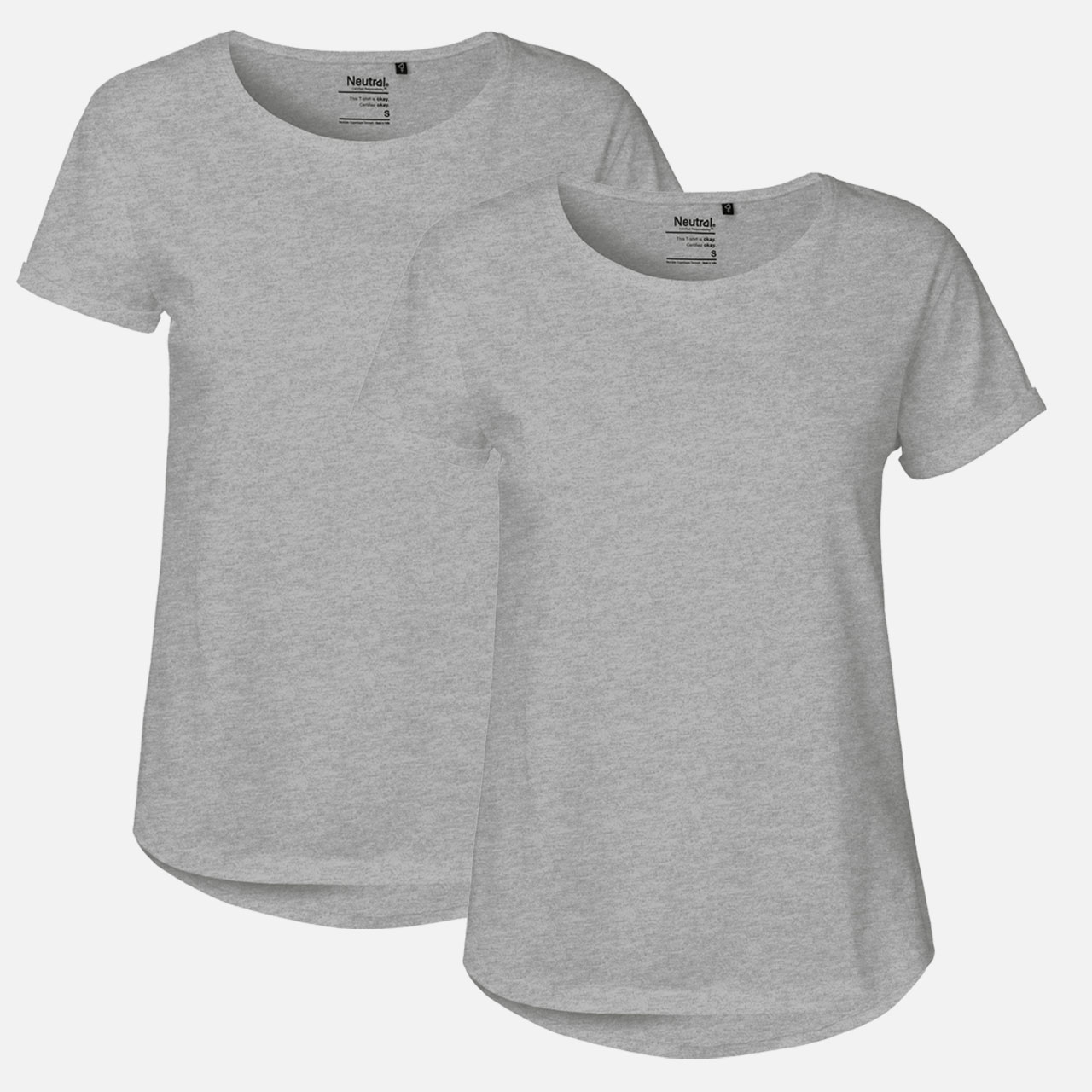 Doppelpack Ladies Roll Up Sleeve T-Shirt - Bio-Baumwolle Sports Grey Sports Grey L