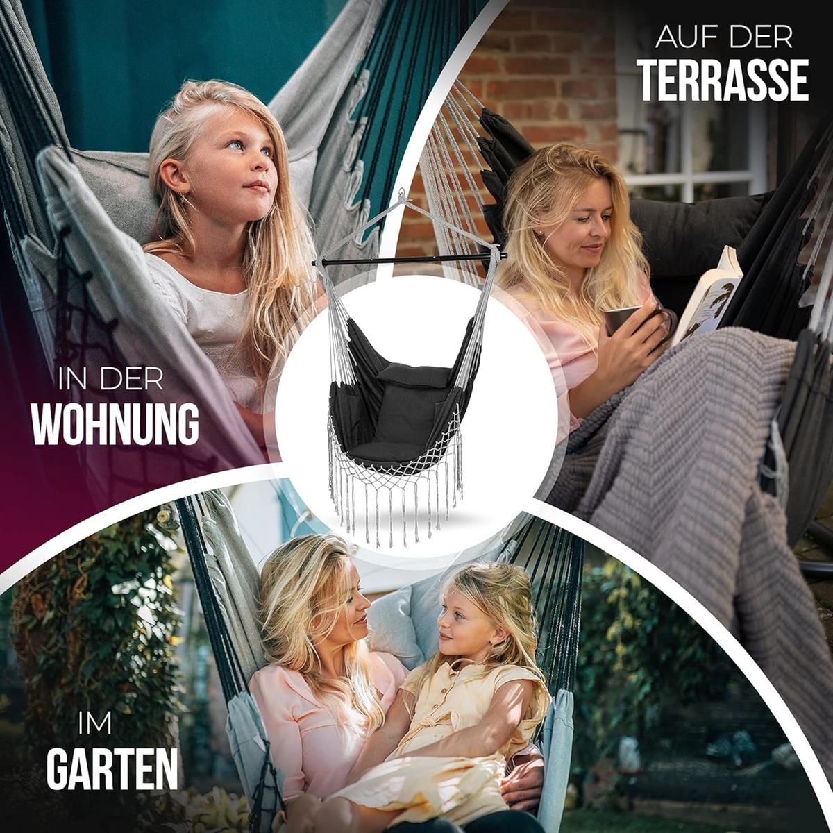 HEIMLING Hängesessel Indoor & Outdoor XXL Hängesessel Hängematte Balkon Terrasse anthrazit