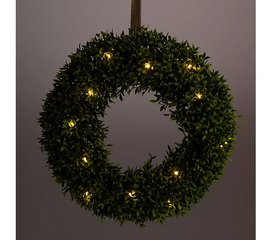 Türkranz, künstliches Grün, LED-Lichter, warmweiß, rund