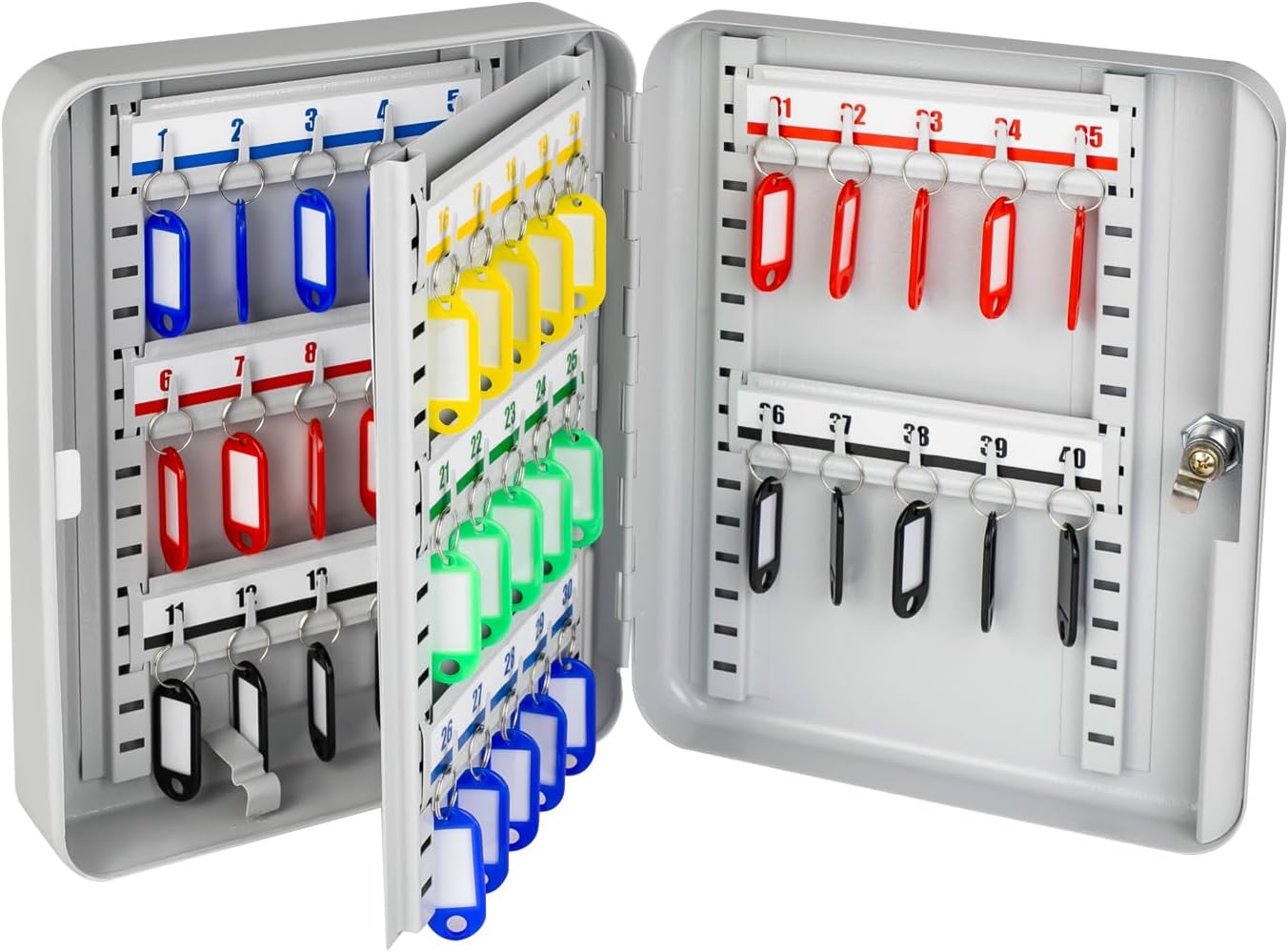 HMF Schlüsselkasten abschließbar Schlüsselschrank groß 40 Haken 30 x 24 x 7,5 cm Lichtgrau