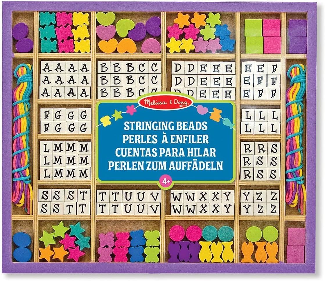 Melissa & Doug 13774 Holzperlen zum Auffädeln Fädel Kreativset Holzperlen Buchstaben Formen