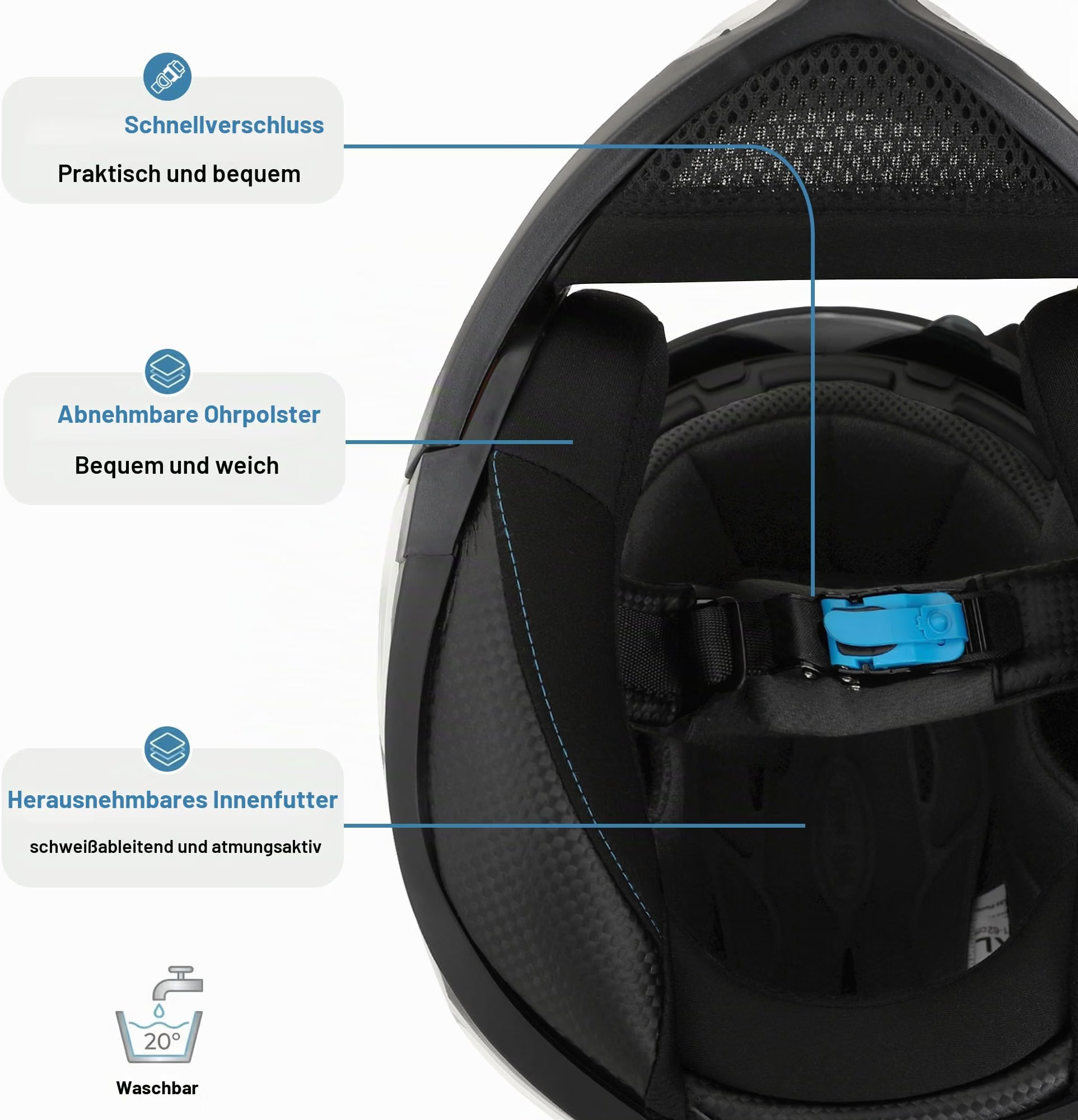 Helm, Motorradhelm, Kinnschutz, Innenfutter, Waschbar